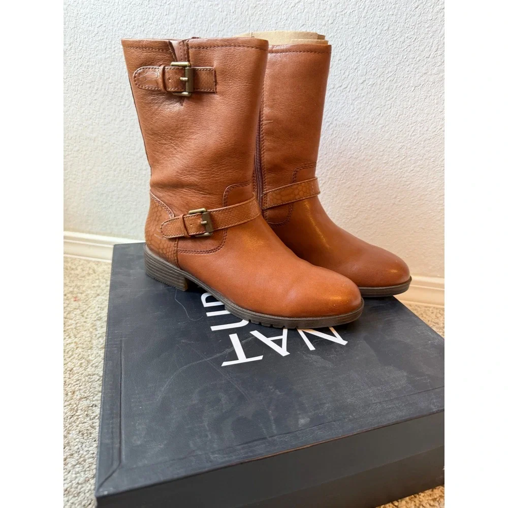 Naturalizer Genna Leather Mid Calf Buckle Boots Cider Spice Brown Womens 7M